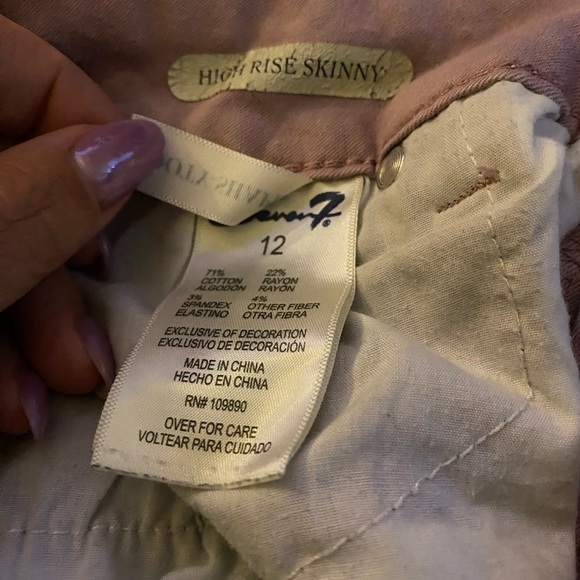 Seven 7 Womens High Rise Waist Jeans Skinny Stretch Com Mauve Pink Sz 12 - Picture 2 of 11